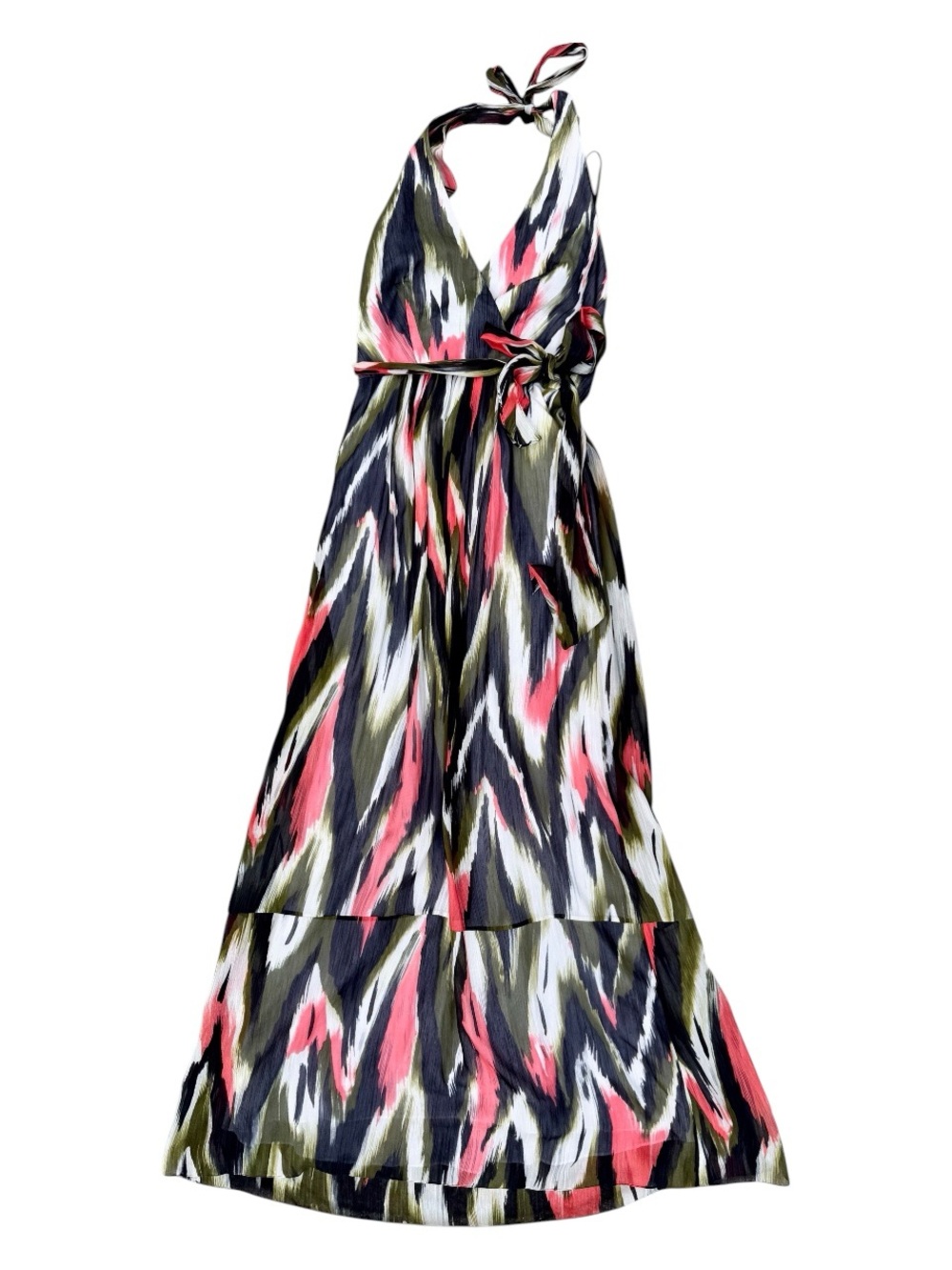 Milly Halter Maxi Dress in Coral, Olive, Black & White